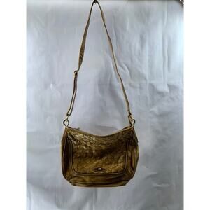 ELLIOTT LUCCA Women's Brown Leather Woven Flap Shoulder Crossbody Bag